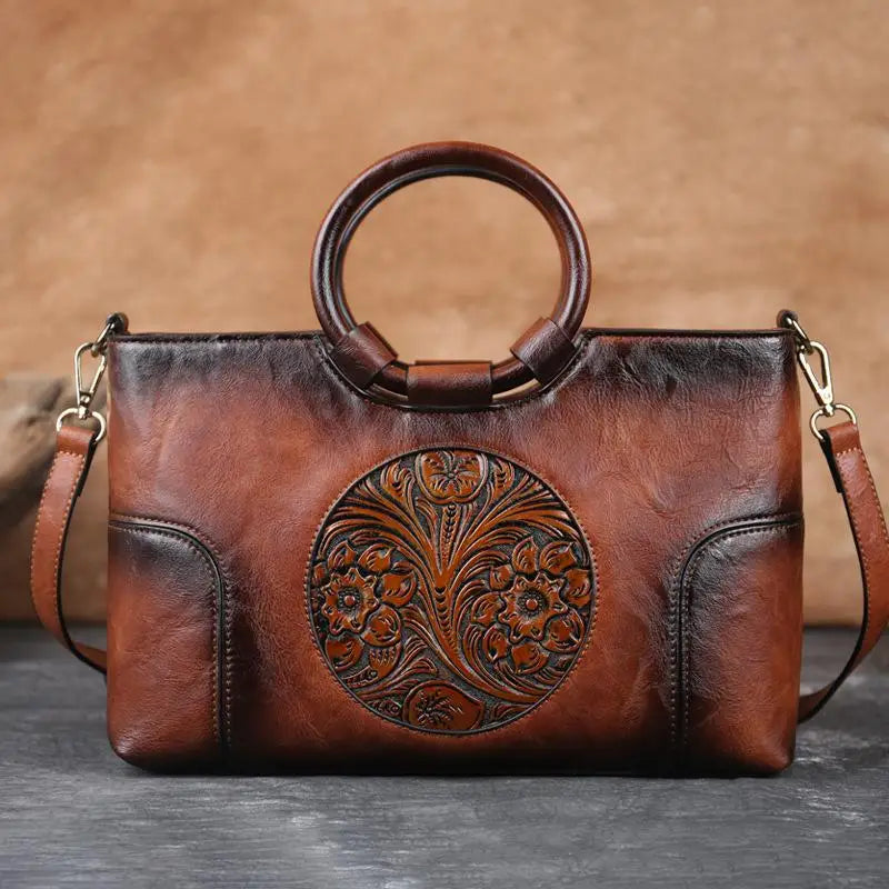 Harriet™ leather handbag with vintage embossing