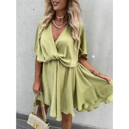 Livia V-neck Loose Satin Dress