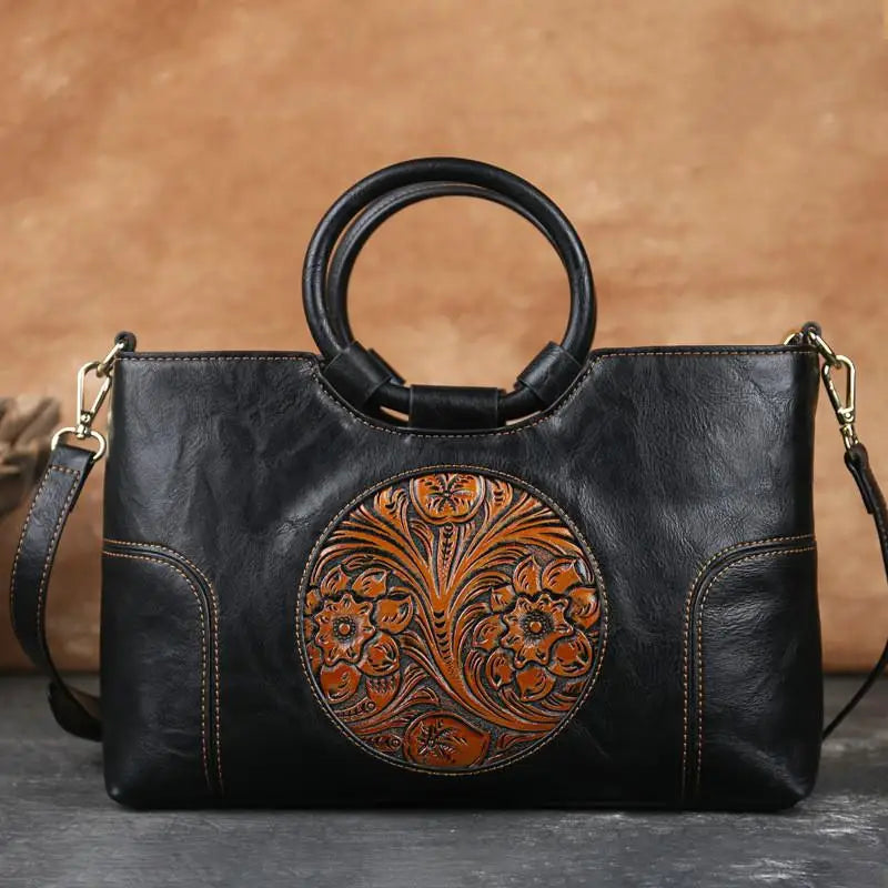 Harriet™ leather handbag with vintage embossing