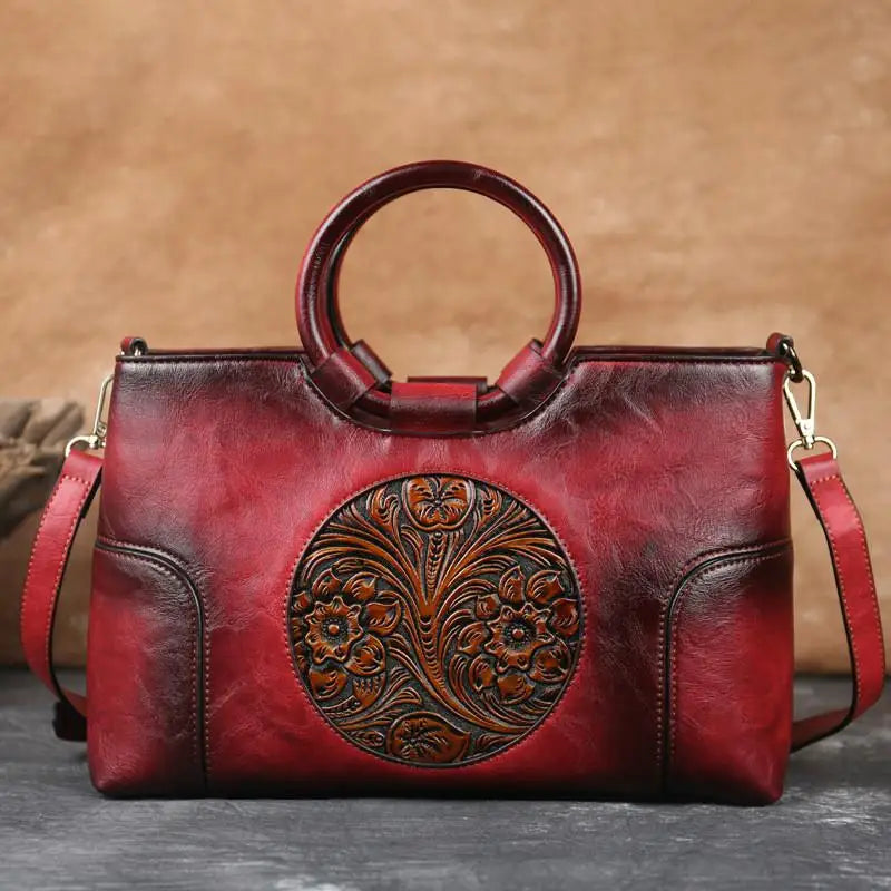 Harriet™ leather handbag with vintage embossing