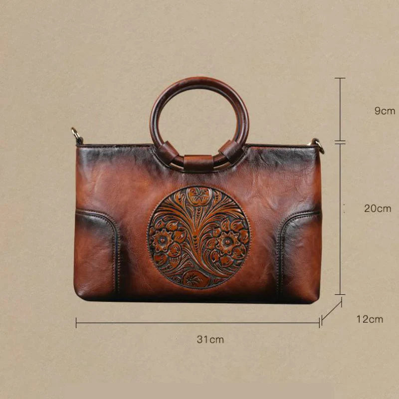 Harriet™ leather handbag with vintage embossing