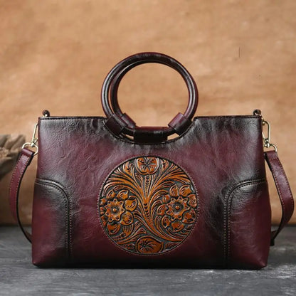 Harriet™ leather handbag with vintage embossing