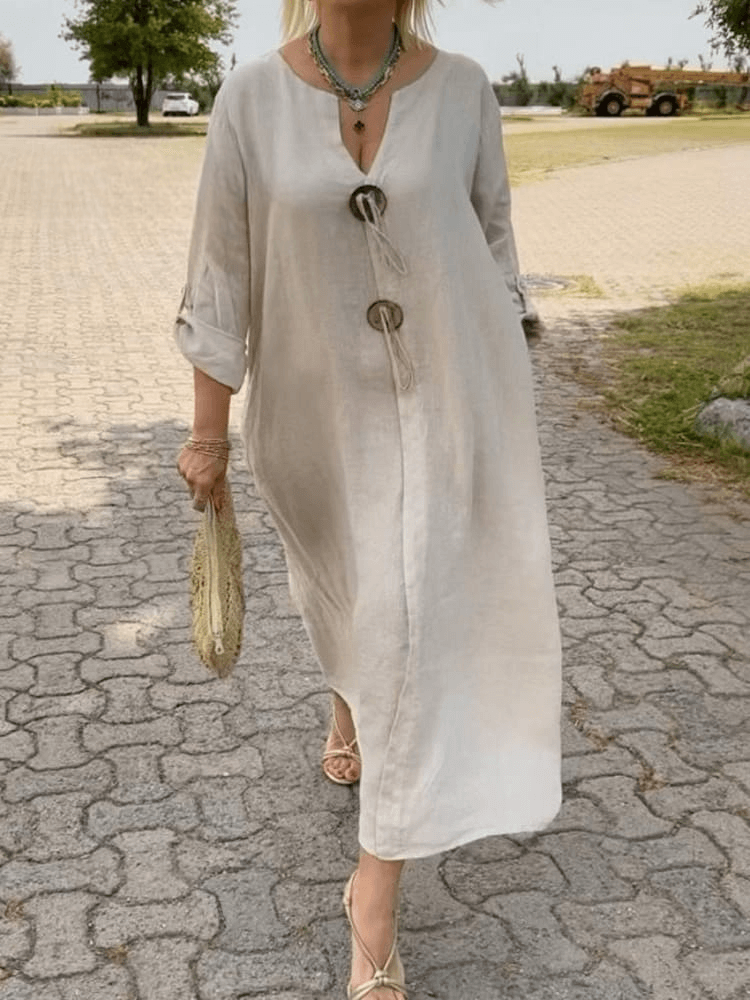 Serenity V-Neck Cotton Linen Dress