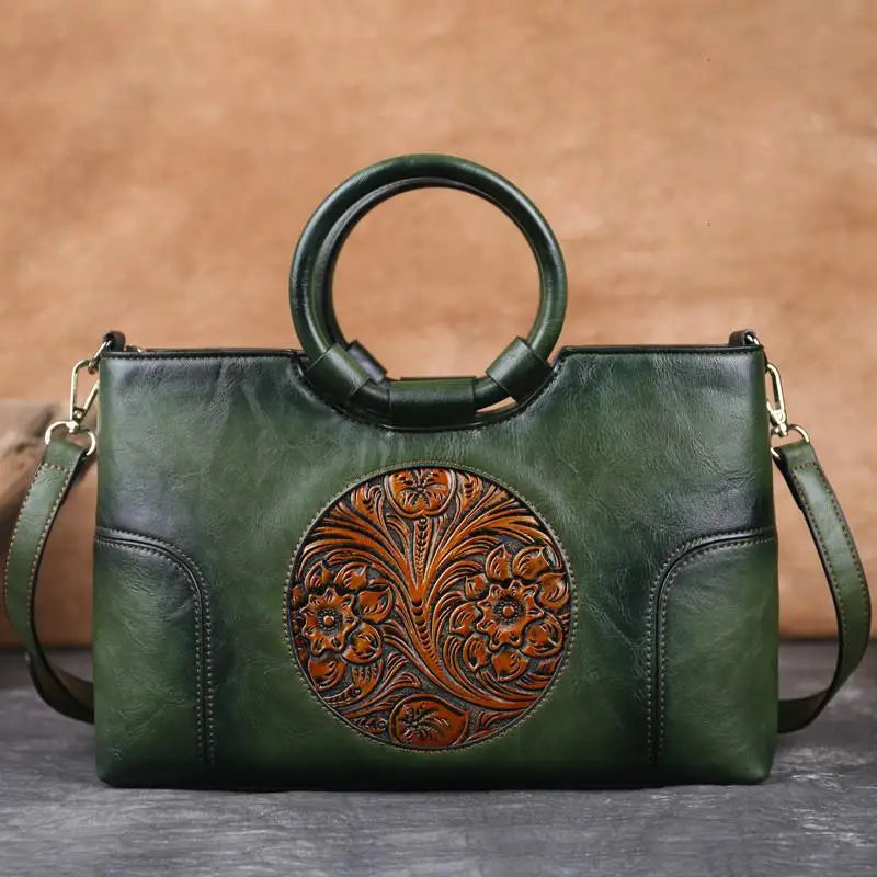 Harriet™ leather handbag with vintage embossing